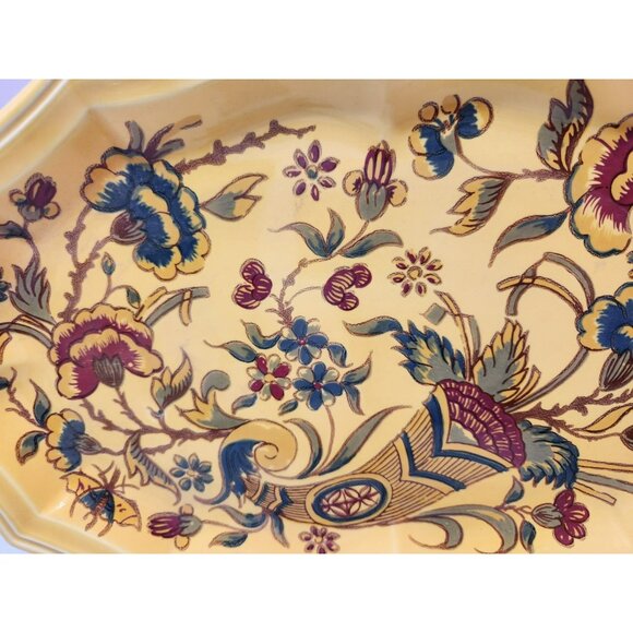 Vtg Salins France Abondance Stoneware Platter Yellow Floral Retro Scalloped Edge - Picture 7 of 12